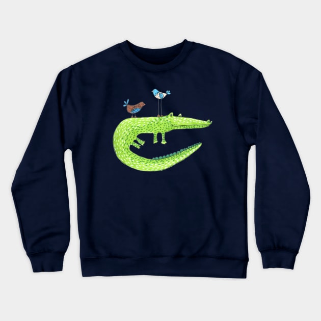 Crocodile And Birds Crewneck Sweatshirt by DoodlesAndStuff